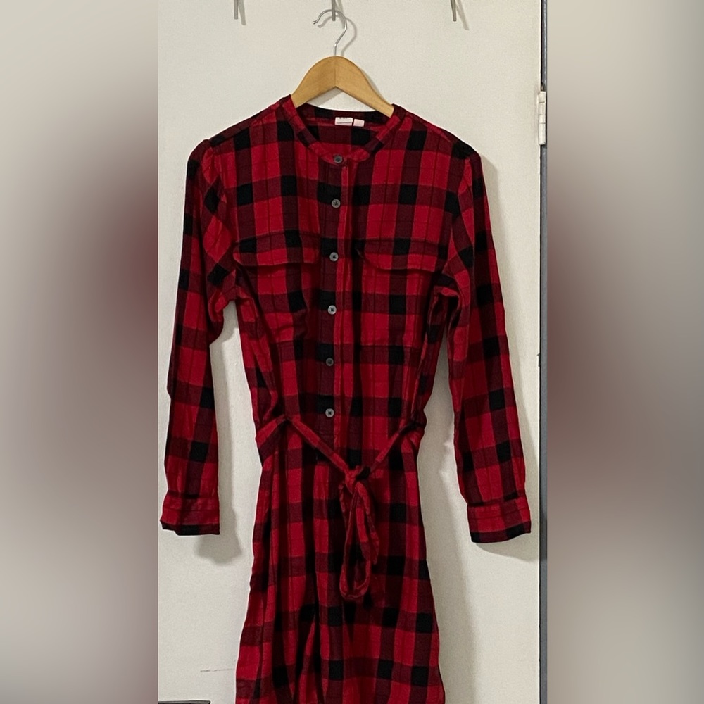 Plaid Knee Length Long Sleeve Dress